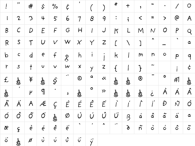 Providence Sans Regular  glyph index