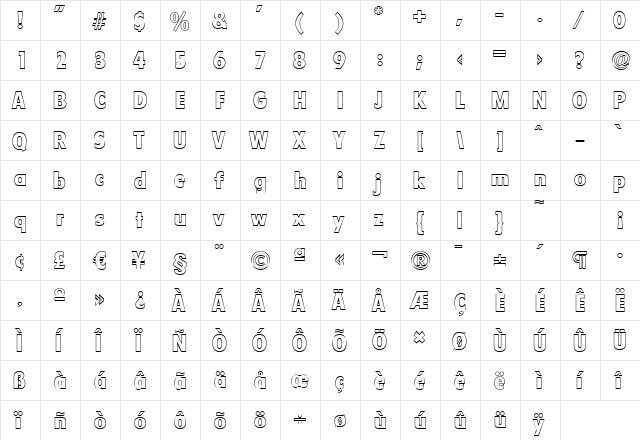 LuisBeckerOutline-ExtraBold Regular  glyph index