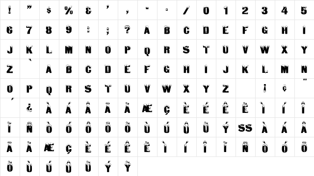Tone And Debs Regular  glyph index