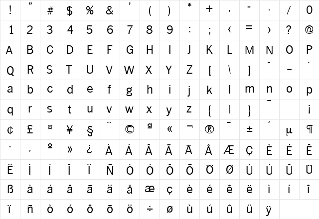 Plymouth-Serial-Light Regular  glyph index