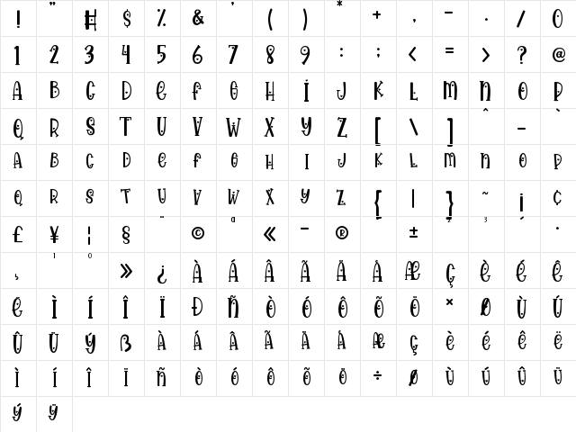 Happy Loves Regular  glyph index