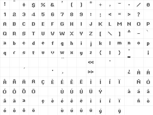 Tiquet Regular  glyph index