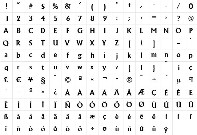 JacobBecker Bold  glyph index