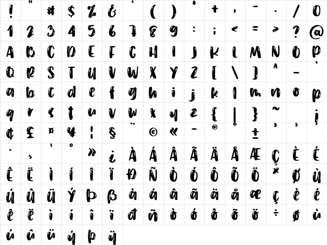 Humble boys demo Regular  glyph index