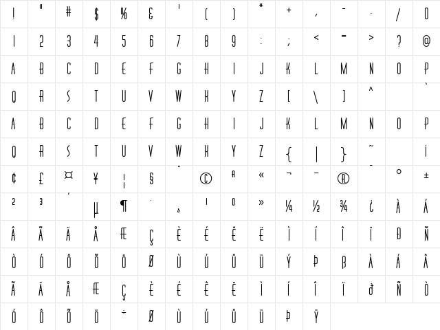 Huxley Vert ICG Alt Bold  glyph index