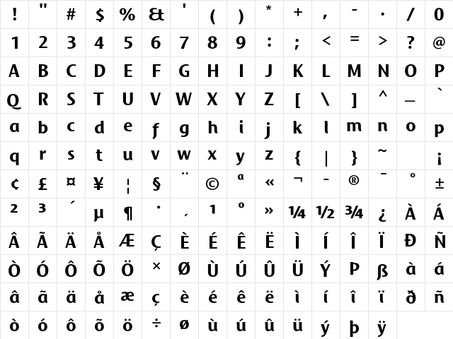 Mosquito Std Bold  glyph index