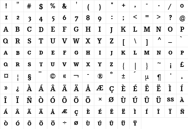 Corporate E Expert BQ Bold  glyph index