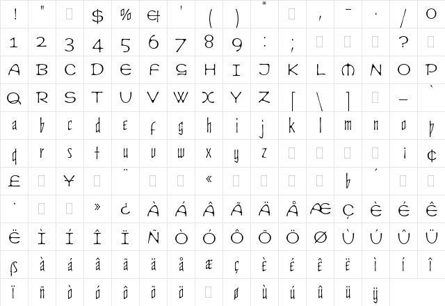 Cult Plain  glyph index