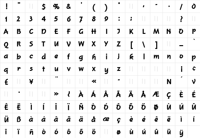 Squire Extra Bold Regular  glyph index