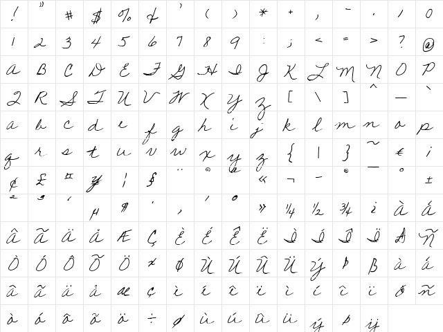 FG Script Elegant Regular  glyph index