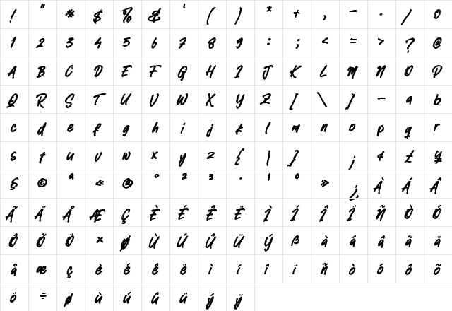Silent Woods Regular  glyph index