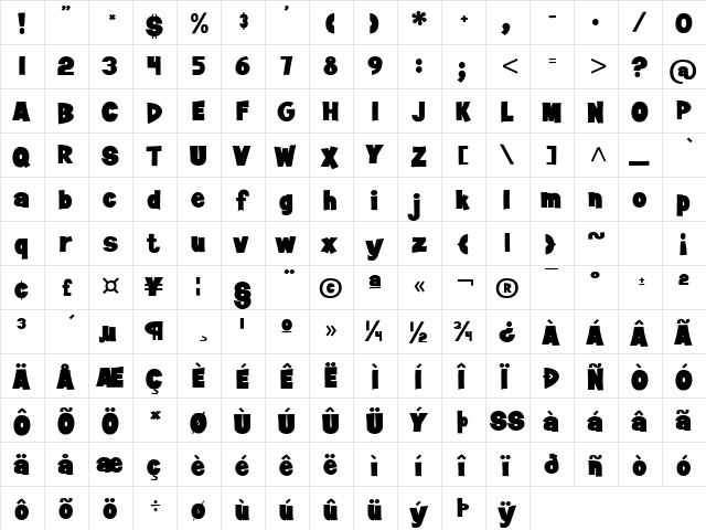 JanBrady-Plain Medium  glyph index