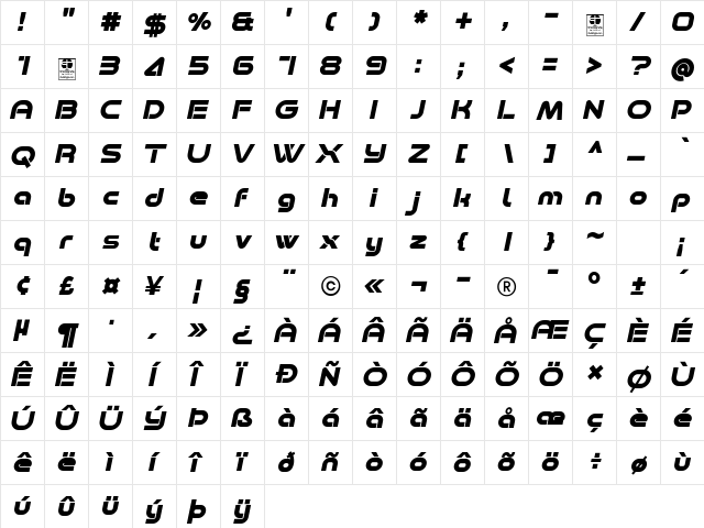 Minalis_Demo Bold Italic  glyph index