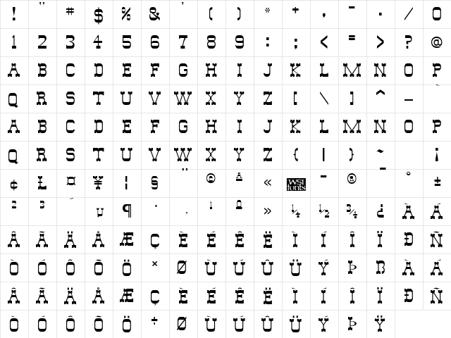 WildWest Regular  glyph index