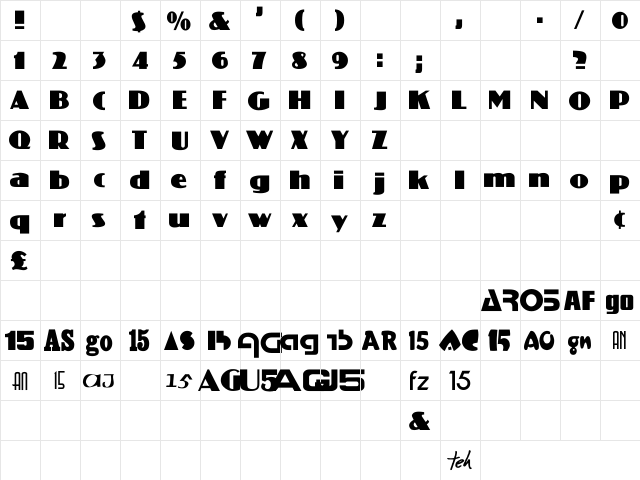 Coliseum Regular  glyph index