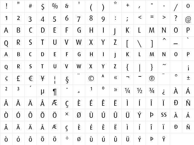 DaxRegularCaps Regular  glyph index