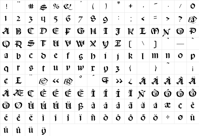 SchampelBlack Regular  glyph index
