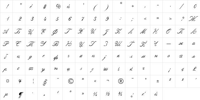 Macedonian Handwriting Normal-Italic  glyph index