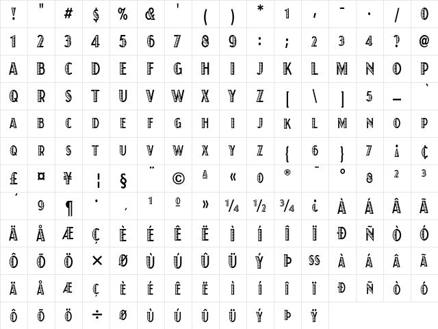Juanita Xilo Condensed ITC Regular  glyph index