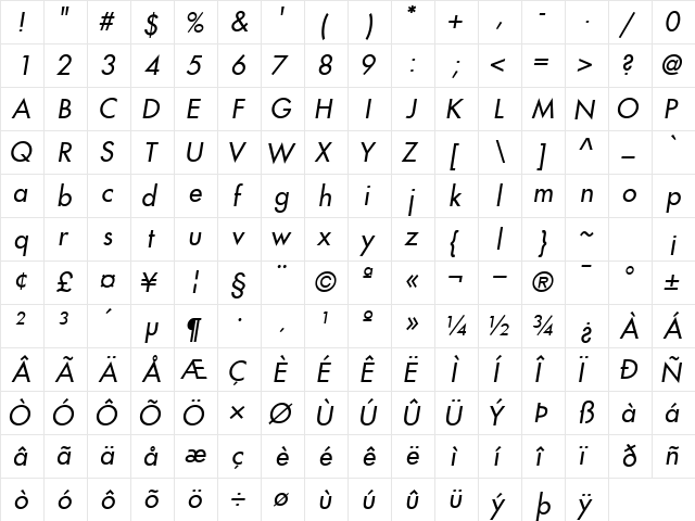 KudosSSK Italic  glyph index