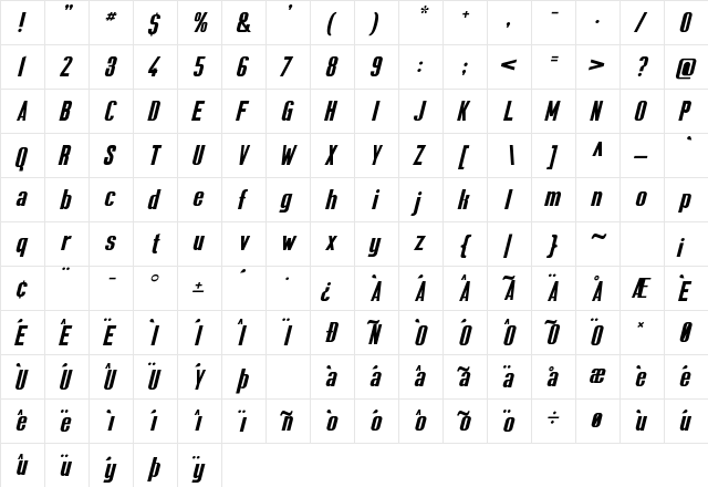 Sole Survivor Regular Regular  glyph index