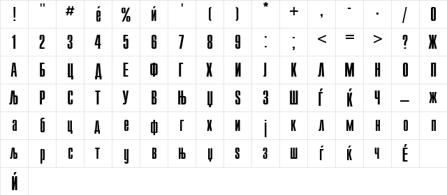 X_Compact Normal  glyph index