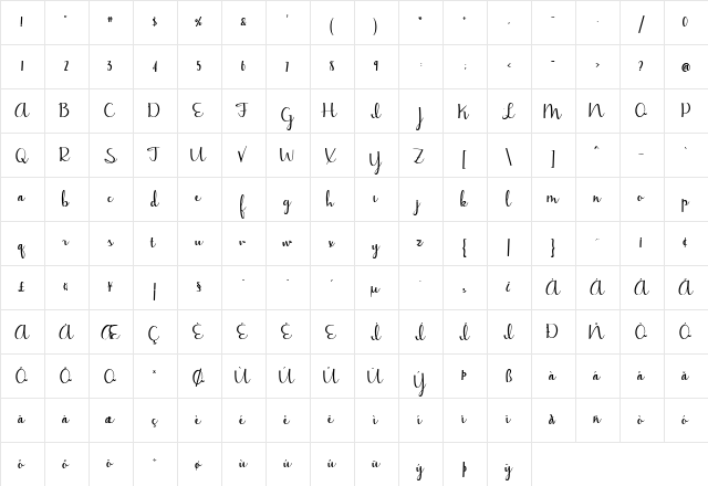 Jasmine Reminiscentse Bold  glyph index