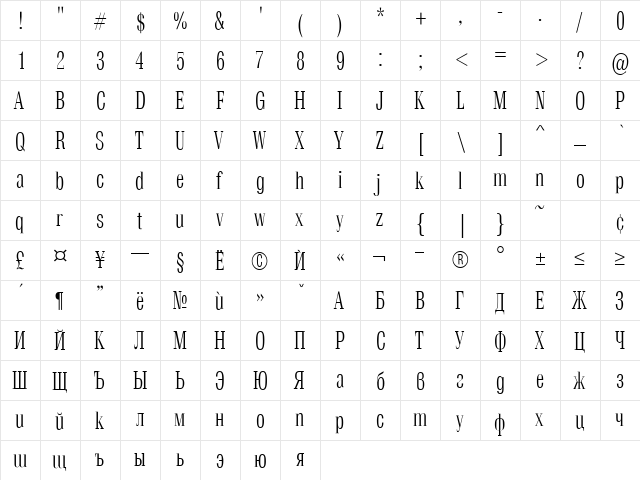 VetrenLight Normal  glyph index