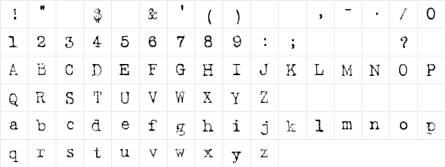 Textile Regular  glyph index