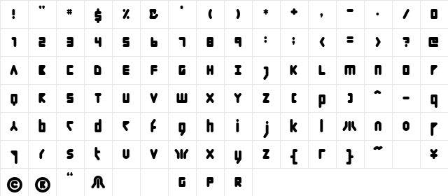 Paco Bold  glyph index