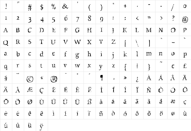 Beowolf SerifR23  glyph index