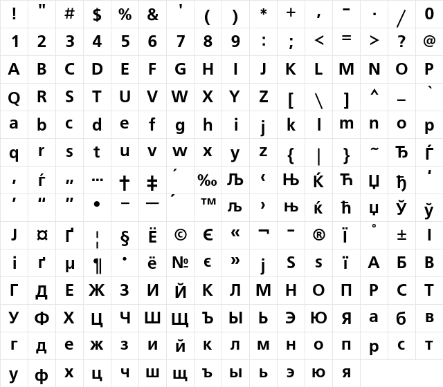 FreeSetC Regular  glyph index