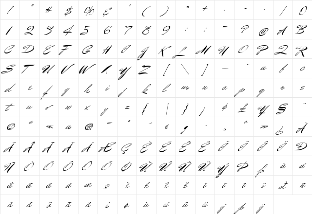 Mr Benedict Regular  glyph index