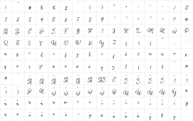 Antens Script Regular  glyph index