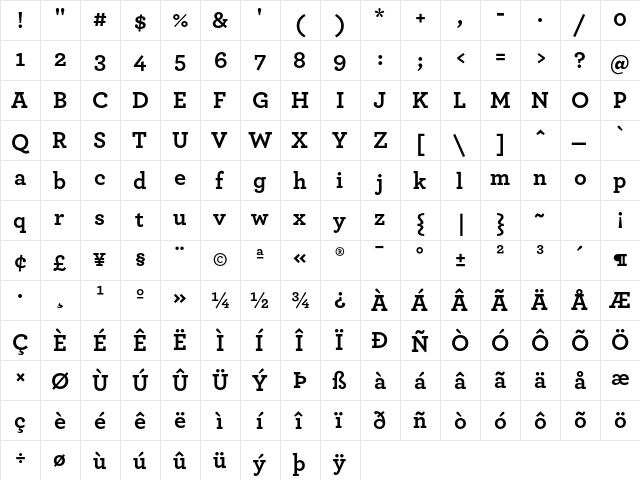 Archer Bold  glyph index