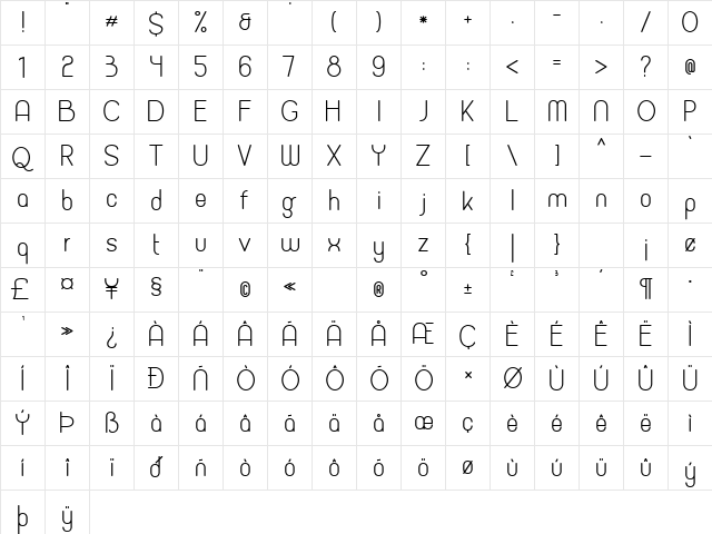 Micolesther Free Bold  glyph index