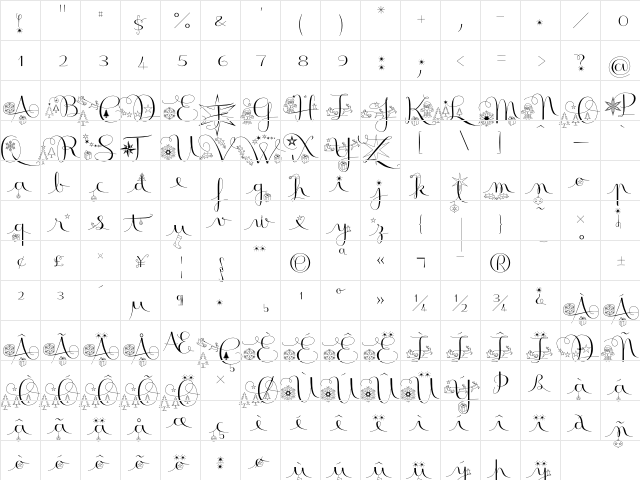 Badinerie Christmas Thin  glyph index