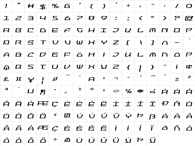 Jumptroops Semi-Italic Semi-Italic  glyph index
