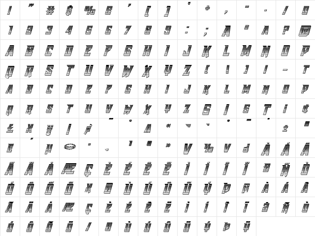 Raider Crusader Chrome Regular  glyph index