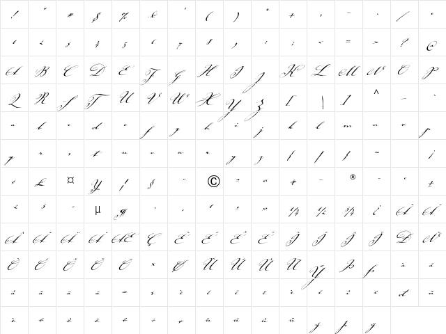 Johann Sparkling ITC Std Regular  glyph index