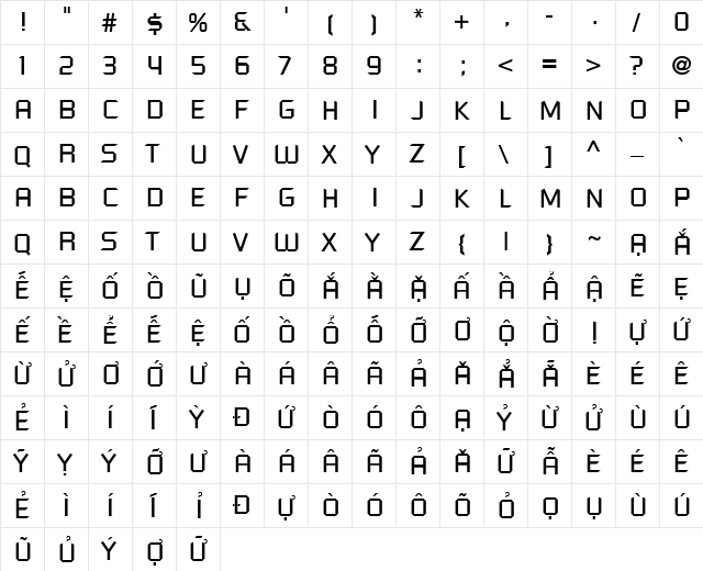 VI Chi Lan Hoa Normal  glyph index