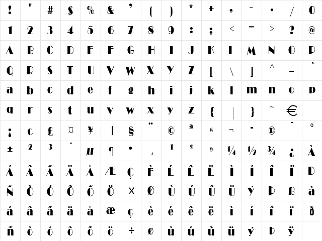 BrandoCondensed Normal  glyph index