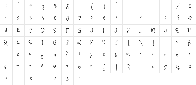Aventurine Regular  glyph index