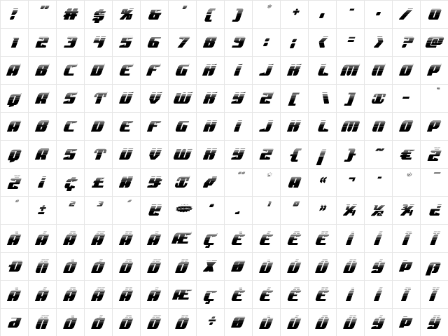 Spartaco Halftone Regular  glyph index
