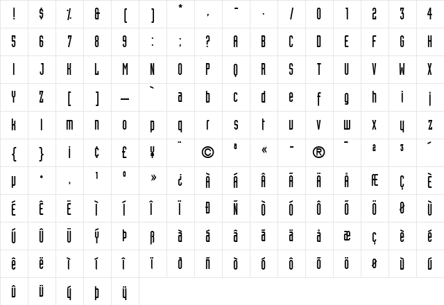 Industria LT Solid Regular  glyph index