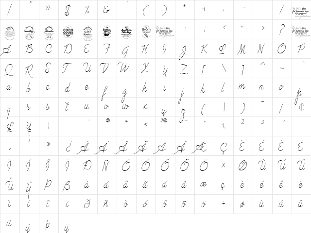 Advertising Script Monoline Regular  glyph index