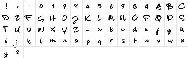 blackHand_TRIAL Regular  glyph index