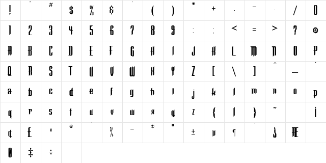 Warlock Regular  glyph index