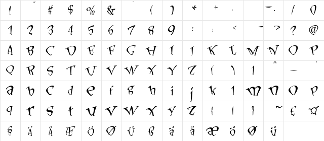 LonesomeLiar Normal  glyph index