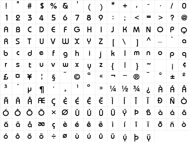 Unique Heavy  glyph index